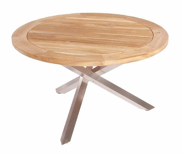 Gartentisch Spectra Rund Edelstahlgestell Teakholz-Tischplatte