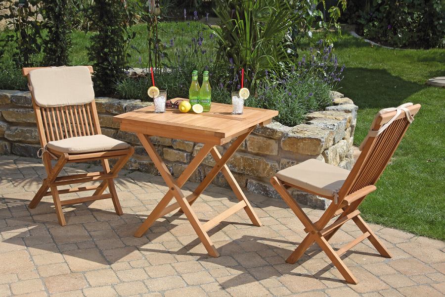 Gartenm�bel Teakholz massiv Klappm�bel Set mit 2 Klappst�hle und Klapptisch rund